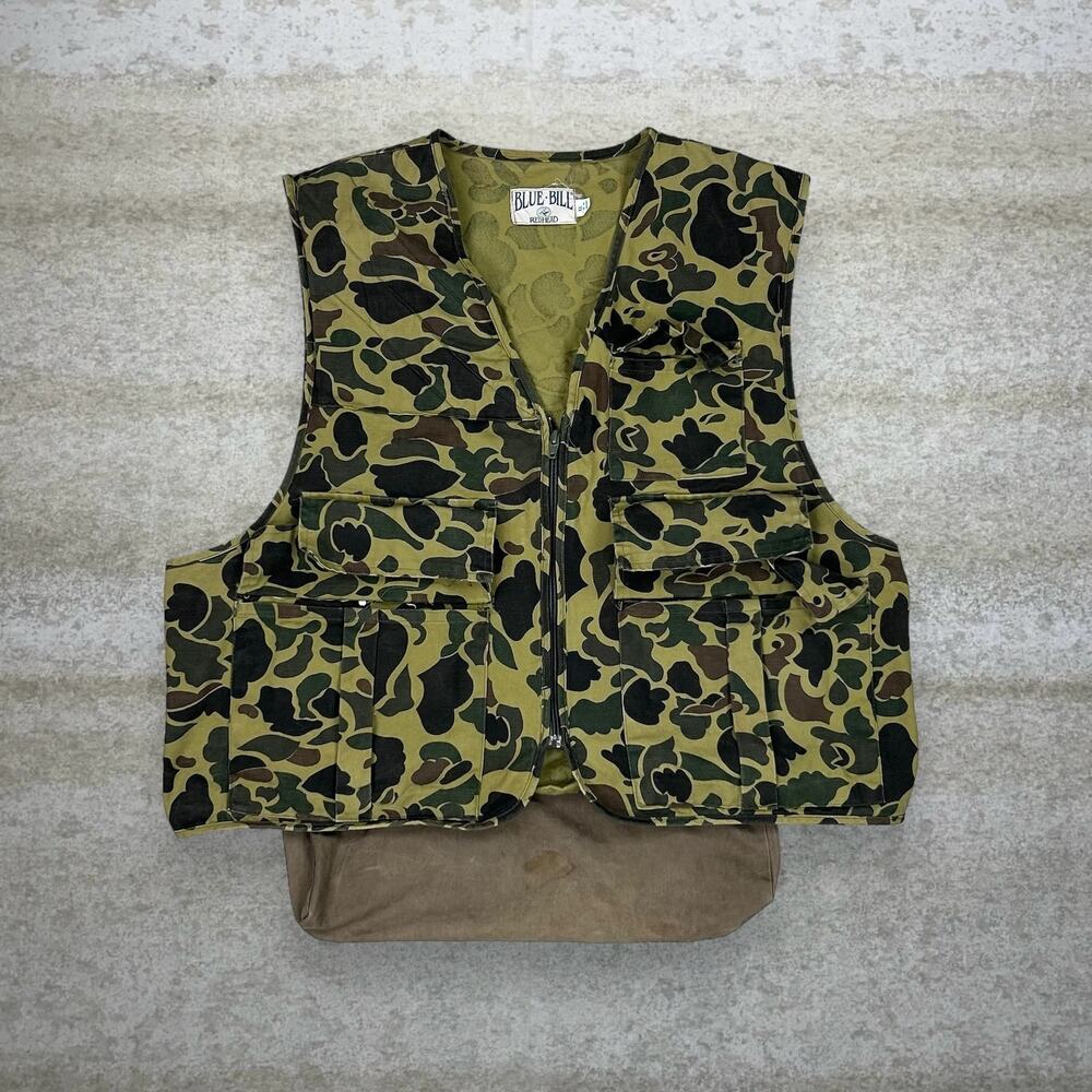 Vintage 90s Redhead Duck Hunting Camo Vest XL Cotton Full Zip Blue Bill